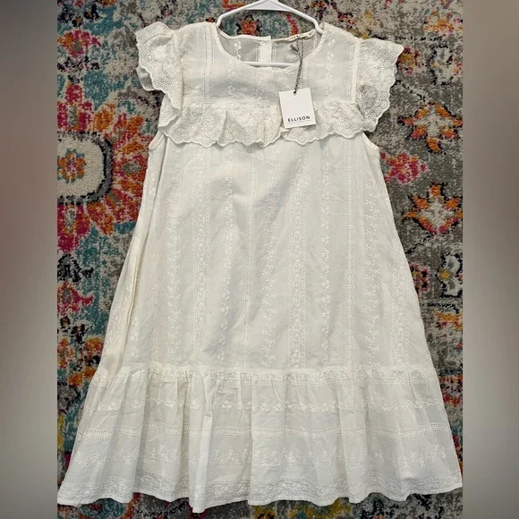 NWT ⭐️ Ellison Off White Eyelet Lace Shift Dress Size Small - Picture 4 of 16